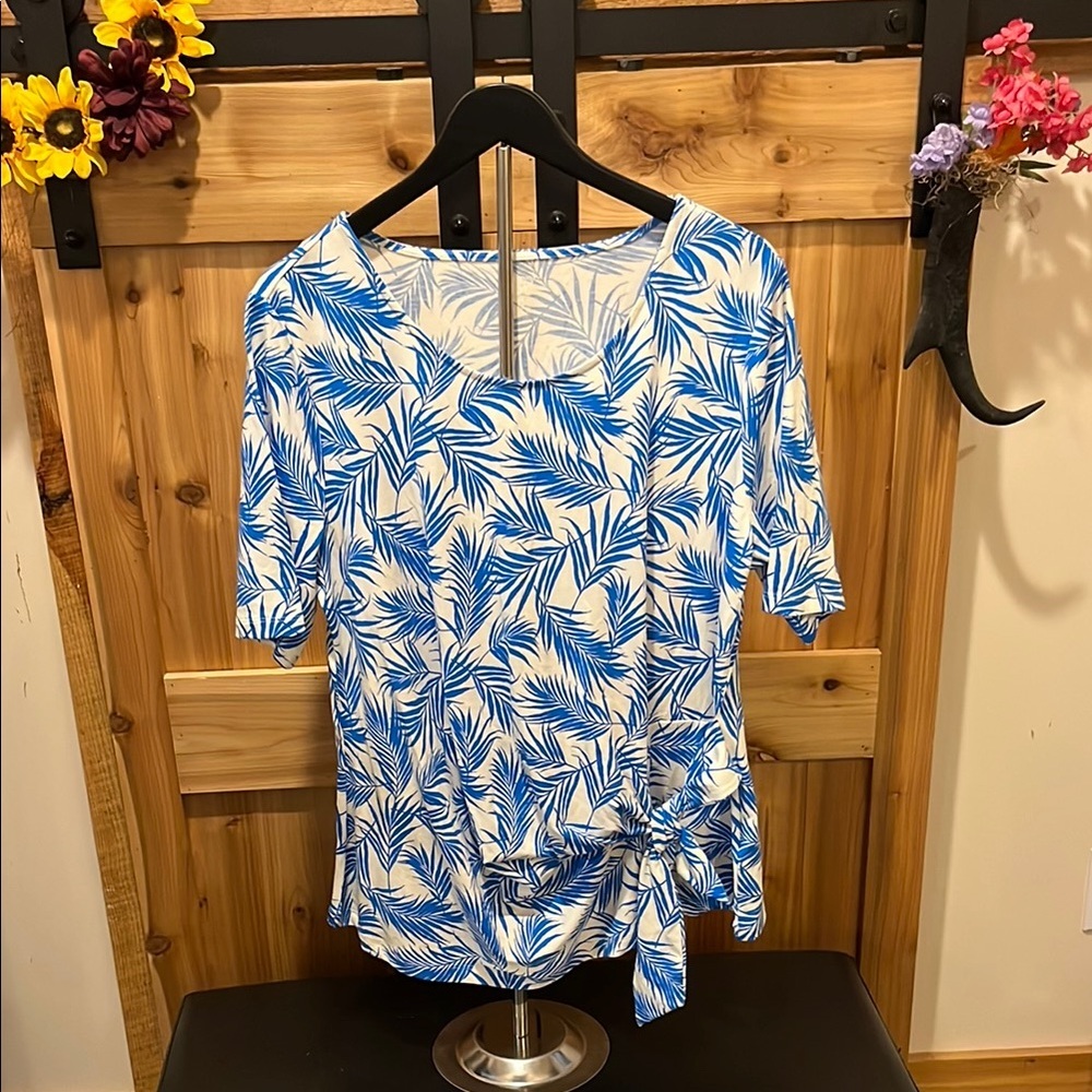 Lands' End Tropical Blue and White Blouse